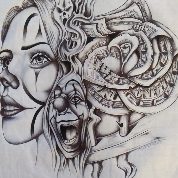 Prison art hanky "rose" 14" x 14" hanky drawn on with ink pen by Idaho i… - Picture 4 of 6